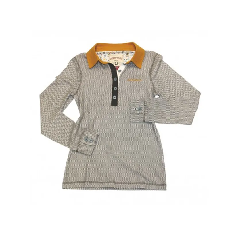 Horseware Cara Long Sleeve Polo - Brown/White Herringbone 